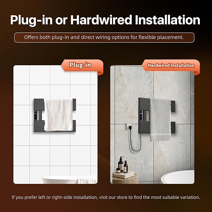 Electric Heated Towel Warmer Rack - Wall-Mounted with Timer & Temperature Control, Plug-in/Hardwired, Fast Heating, Smart Touch Panel