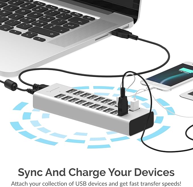 SABRENT 90W 20 Port USB 2.0 Fast Charger, 12V Power Supply Included (AX-P20C)