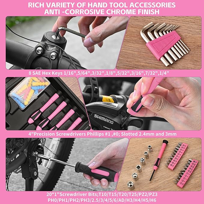 132 Piece Pink Household Tool Set General Household Hand Tool Kit with Plastic Toolbox Storage Case, All Purpose Small Tool Set Great for Home, Garage, Office and College Dormitory Use