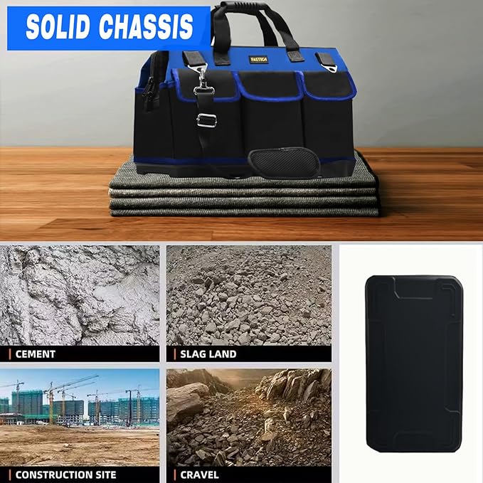 20 Inch Bottom Tools Bag With Wide Mouth For Tool Storage, Carrier and Organizer, Heavy Duty Tool Tote Bag for Men/Women, Wide Mouth Tool Bag With Inside Pockets (20 Inch)