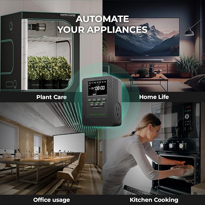 2025 MARS Hydro ITime 2-in-1 Smart Timer Outlet Dual Outlet App Control Custom Programmable 12 On/Off Heavy Duty Plug-in Outlet Timer with Countdown Setting