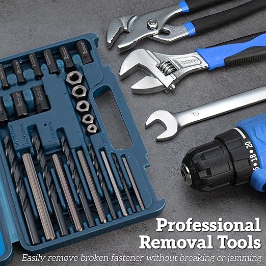 Broken Bolt Extractor, 25 PCS Drill Bit Extractor Set,Easy Out Drill Bit Guides,Drill Extractor Kit for Removing Stripped,Damaged,Rusted, Rounded-Off Bolts, Automotive Nuts & Screws