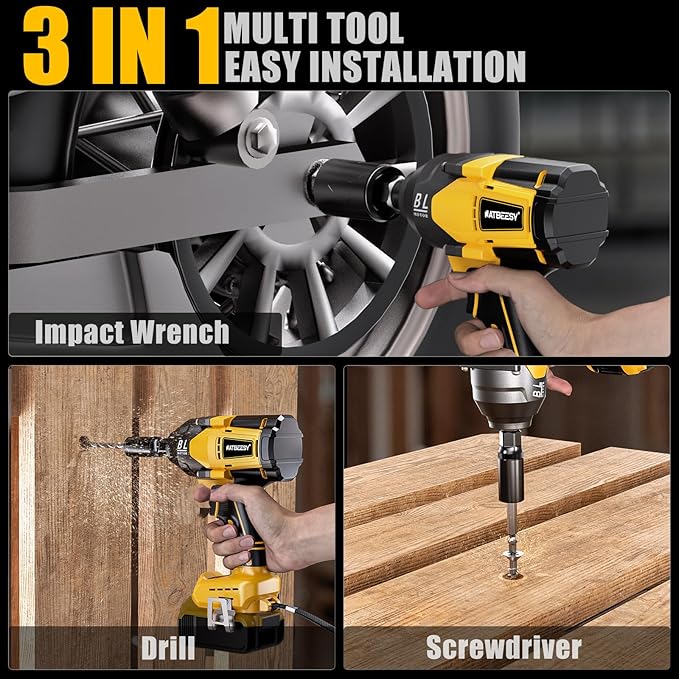 Impact Wrench Compatible with De-Walt 20V MAX Battery: 1/2 Inch Hog Ring Impact Driver High Torque - 600 Ft-lbs Cordless Impact Gun - Brushless Motor with LED Light And Blet Clip - Tool Only