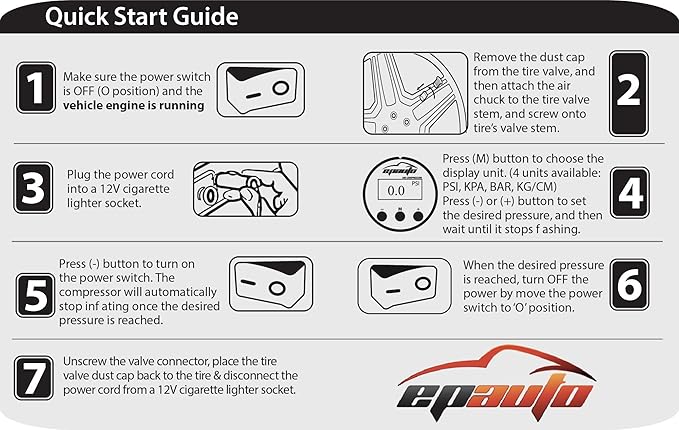EPAuto 12V DC Portable Air Compressor Pump, Digital Tire Inflator