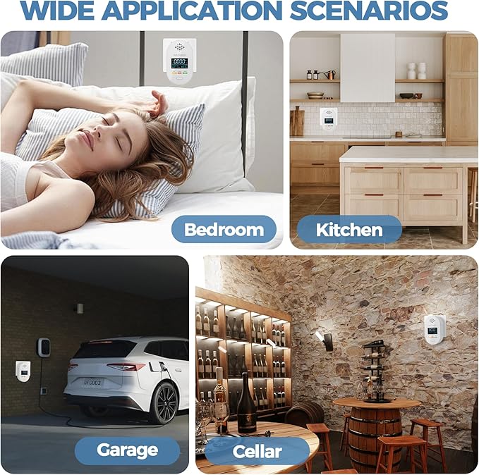 Carbon Monoxide Detectors,Plug in CO and Natural Gas Detector, Combination Gas & Carbon Monoxide Detectors for Travel with Temperature Humidity Display, 4 in 1 CO & Gas Detector for Home/Travel