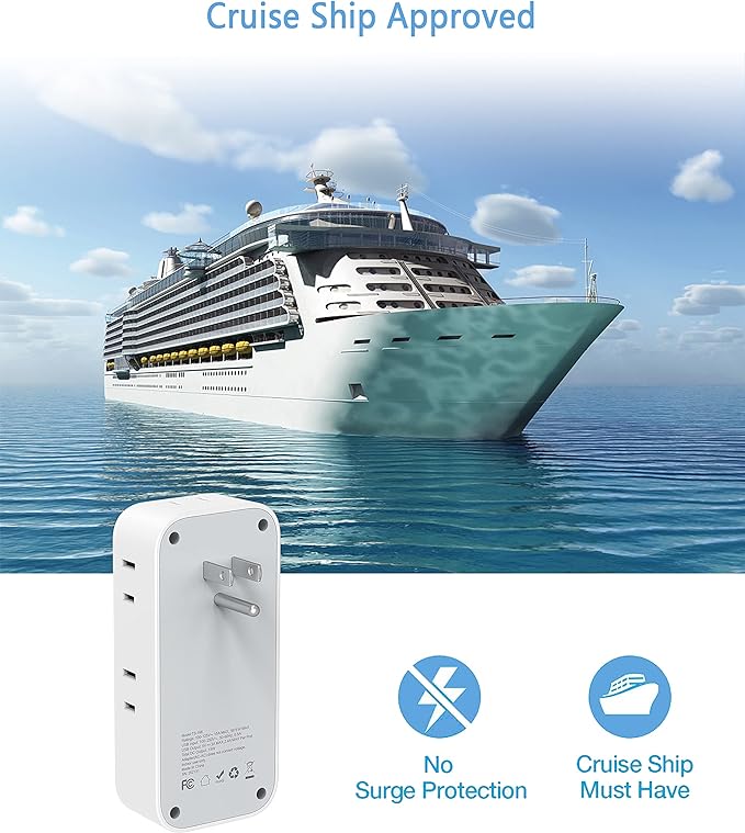 USB Plug Adapter for Wall Outlet, TESSAN Outlet Extender with USB C, 7 AC Multi Plug Wall Charger, 4 Sided Design for Cruise, Home, Office, Dorm Room Essentials, Grey