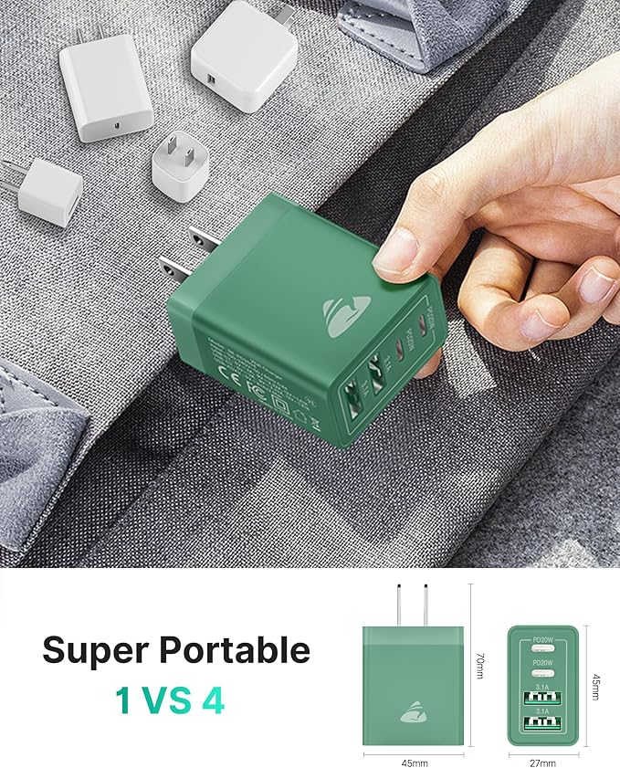 40W USB C Charger Cube, 2-Pack Wall Plug Fast Charging Block, 4-Port QC +PD Power Adapter Multiport Brick Type C Box for iPhone 16/15/14/13/12/11 Pro, XS/XR/8/7, Tablets, Cellphones Charger