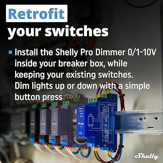 Shelly Pro Dimmer 0/1-10V PM | Wi-Fi & LAN Smart Dimmer with Power Metering | Home Automation | DIN Rail | Compatible with Alexa & Google Home | iOS Android App | No Hub | Dimmable Lights