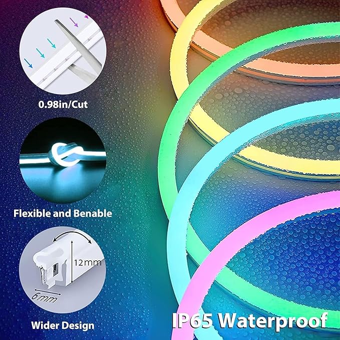 Lamomo Led Strip Lights, 16.4Ft RGB Neon Led Lights for Bedroom, 12v App Control Music Sync Color Changing Rope Light, Waterproof Flex Neon Sign for Indoor Decor(Without Power Adapter)
