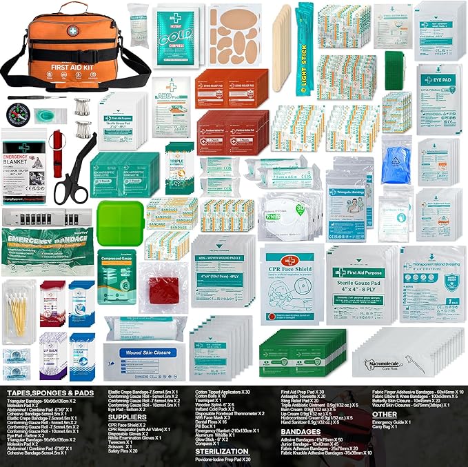 Professional 435 Pieces Large First Aid Kit - Includes CPR & Compressed Gauze - Compartments Emergency Medical Kit for Home, Camping, Backpacking, Travel, Boat, Car,Outdoors(Orange)