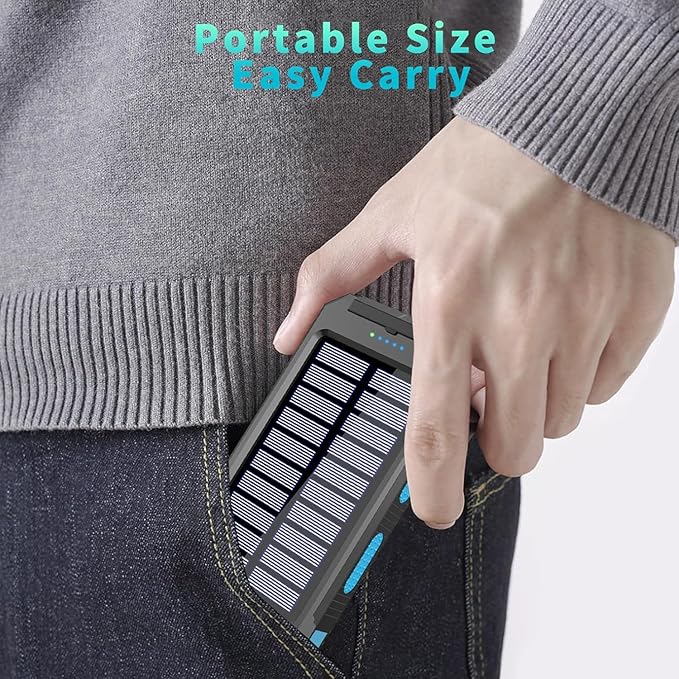 Solar Charger Power Bank, 39800mAh Portable Charger Fast Charger USB C Port Built-in Led Flashlight and Compass for All Cell Phone and Electronic Devices