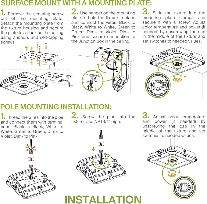 ASD LED Canopy Light 100/70/60W with Q-Base – 3000/4000/5000K 14448Lm 10"x10" 120-277V IP65 Dimmable 0-10V UL & DLC Listed (Optional Motion Sensor-Extra Purchase)