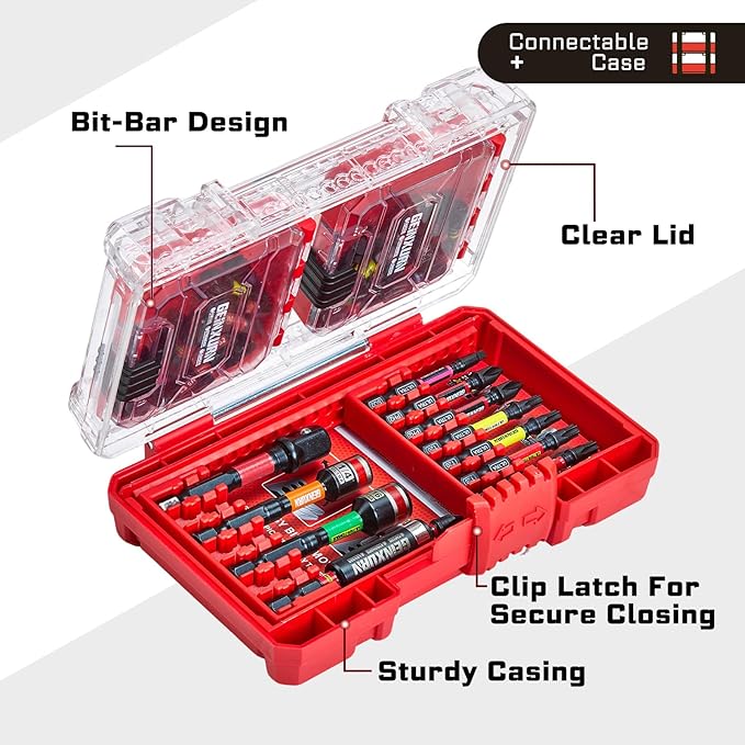 113Pcs Impact Screwdriver Bits Set, Magnetic S2 Steel 1”/2”Phillips/Square/Torx/Slotted/Security Torx/Hex Bits Tips,Impact Bit Holder and Nut Driver and Socket Adapter with Storage Box Case