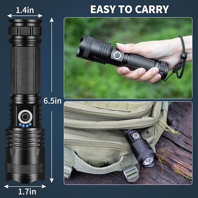 Rechargeable Led Flashlights high lumens, 2 Packs 3000 Lumen Super Bright Flashlight with 5 Modes, Powerful Waterproof Flash Light for Home,Emergencies,Camping