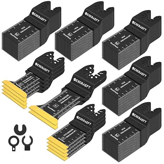 110 PCS Oscillating Tool Blade, Universal Titanium Oscillating Saw Blades for Metal Nails, Wood and Plastic, Multi Tool Blades Kits Fit Dewalt Milwaukee Ryobi Rockwell Fein