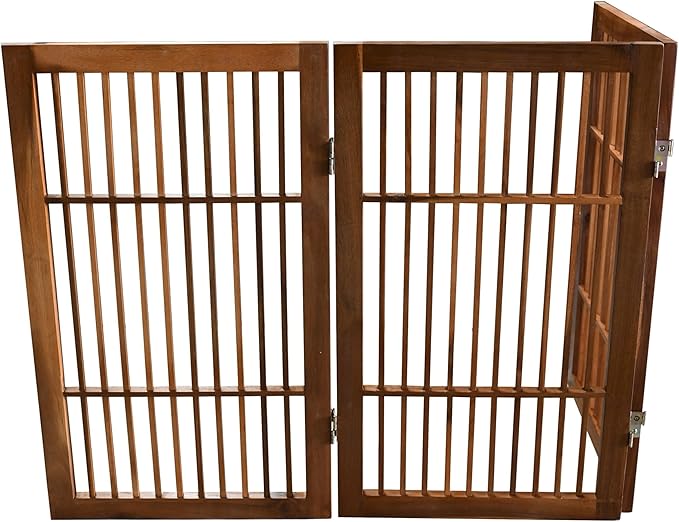 Pet Dog Gate Strong and Durable Freestanding Folding Acacia Hardwood Portable Wooden Fence Indoors or Outdoors by Urnporium (Brown Pet Gate, 3 Panel 30" Tall)