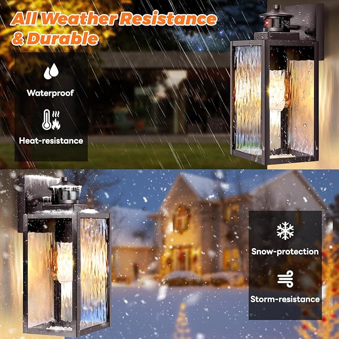 13.6" Motion Sensor Outdoor Wall Sconce Lantern, Exterior Waterproof Wall Lights Fixtures with Water-Rippled Glass, Brown Outside Mount Lighting for House, Porch, Garage, Patio, Bulbs Not Included