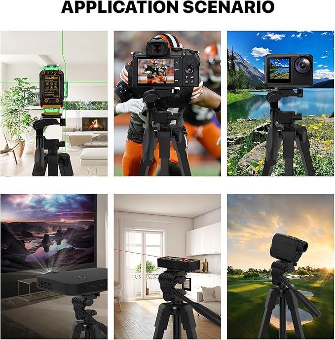 Laser Level Tripod,1/4"-20 Thread Mount,18" Lightweight Aluminum Portable Adjustable Tripod with 3-Way Flexible Pan Head, Bubble Level, Non-Skid Feet, Carrying Pouch Included,Black