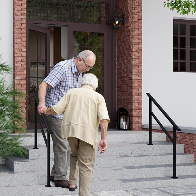 2 Pack Hand Rails for Outdoor Steps,3-4 Step Railing for Stairs,Adjustable Porch Railing,Hand Rails for Seniors,Outdoor Deck Handrails for Exterior Steps,Black