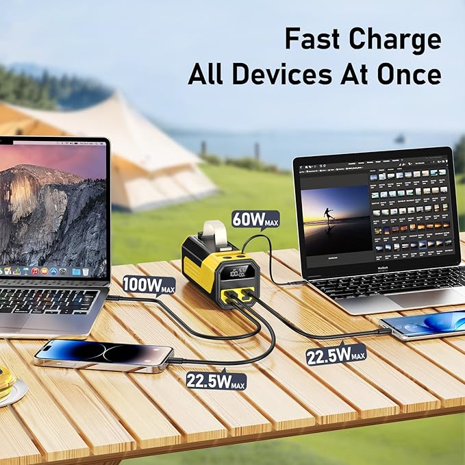Laptop Power Bank,70,000mAh Portable Charger with 100W USB-C Ports, Built-in and Retractable Cables,100W Input, Fast Charging for MacBook Pro/Air/iPhone 16/iPad Pro/Galaxy S25 Ultra and More