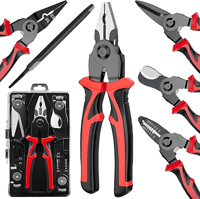 5 In 1 Tools Multifunctional Interchangeable Plier Set Wire Stripper Crimping Tool Cable Cutter Electrician Scissors, and Linesman Pliers All In One Kit with Storage Case