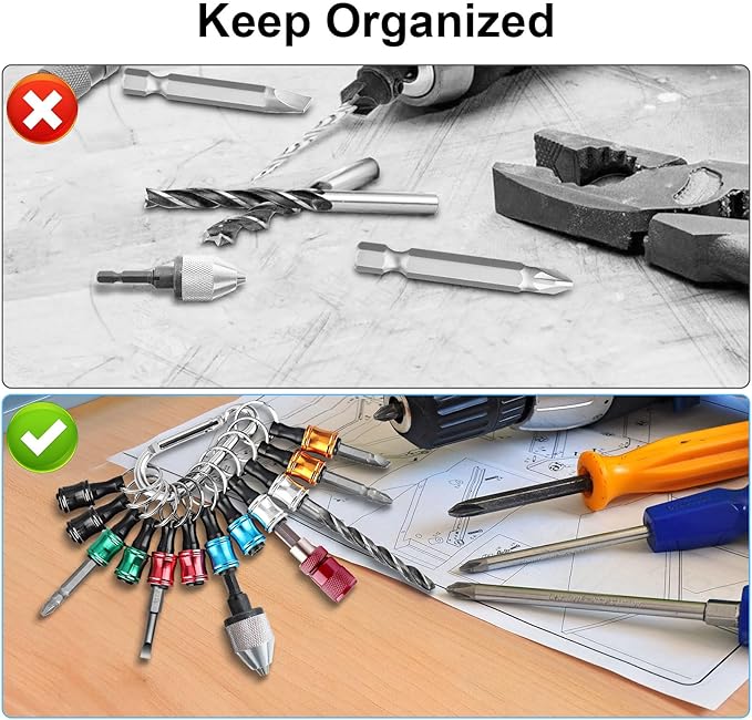 Linkstyle 12PCS 1/4 Inch Hex Shank Screwdriver Bits Holder Extension Bar Keychain Screw Adapter Drill Fast Change Portable Hand-held Bit Holder for Electric Screwdrivers and Drill Bit (6 Colors)