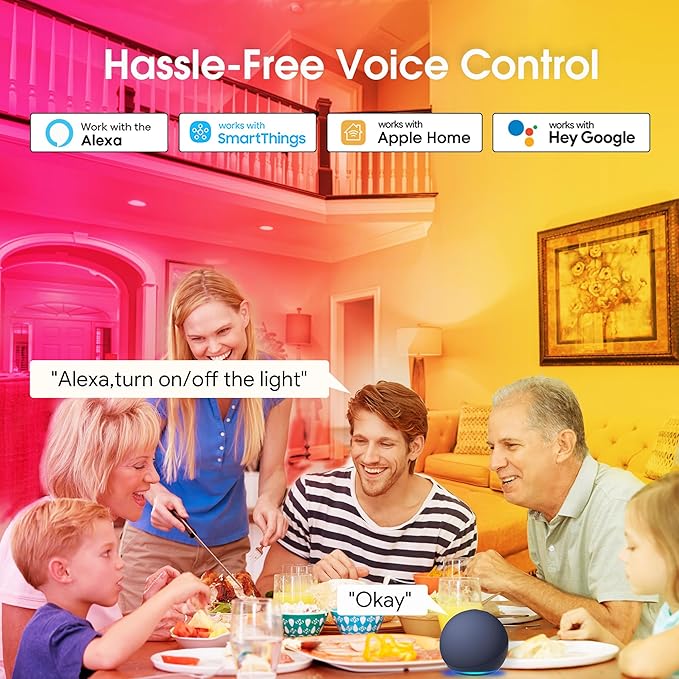 Energetic Matter Smart A19 LED Light Bulb, E26 RGB Color Changing Bulbs, Work with Alexa/Google Home/Apple Home/SmartThings, 60W Equivalent, 800LM, 2.4 Ghz WiFi Only, Smart Speaker Required, 2 Pack