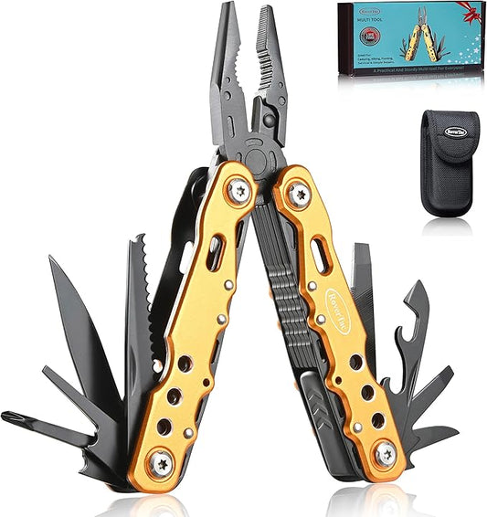 Gifts for Dad Husband Boyfriend Gifts for Him Unique Birthday Gifts for Men RoverTac 14 in 1 Multitool Pocket Knife Pliers Screwdrivers Saw Bottle Opener Perfect for Camping Survival Hiking Repairs