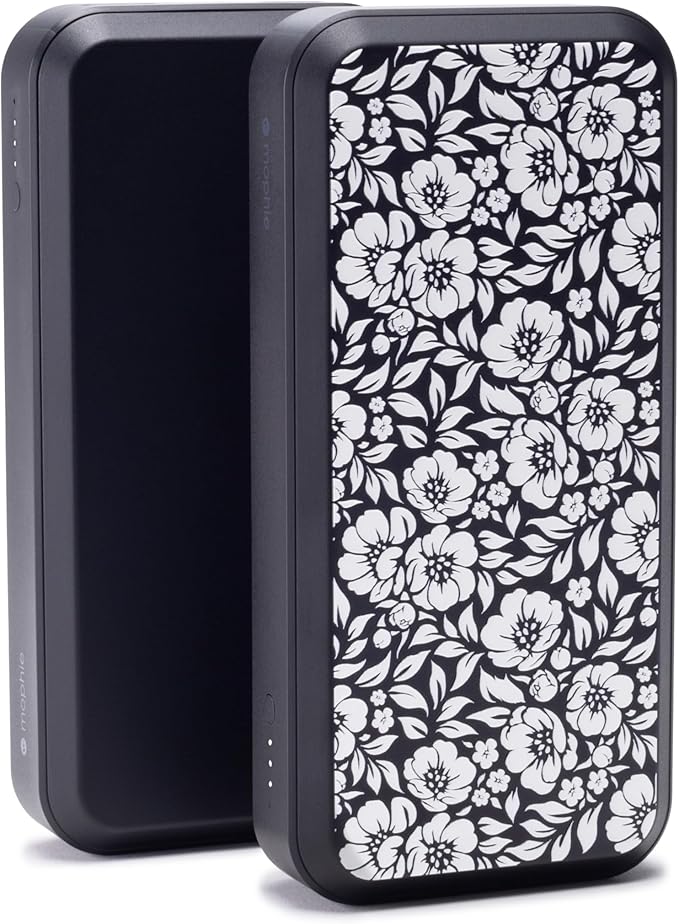 Mophie powerstation prime20 - Ultra-Compact Portable Power Bank with 20,000mAh Internal Battery, 18W USB-C PD Fast Charging, 3-Device Simultaneous Charging, White Floral