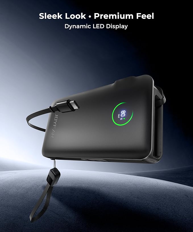 Portable Charger Power Bank - Battery Pack 35W AC Plug GaN 10000mAh Built in Cable USB C Phone Fast Charging Powerbank Compatible with iPhone 16 15 14 13 12 11 X iPad MacBook Samsung (Black)