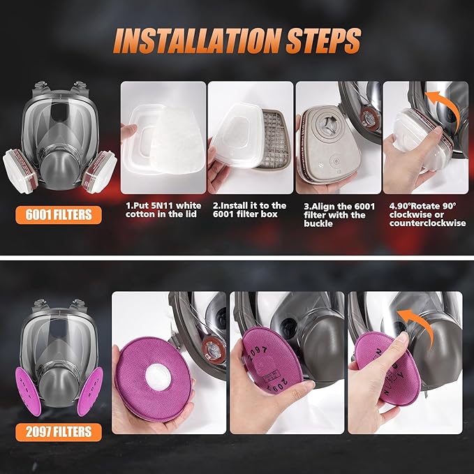 Full Face Respirator Mask, Anti-fog, 6800 Reusable Face Cover with 6001 & 2097 Filters for Woodworking Painting Chemicals Protection Organic Vapors Dust, Medium, Comfortable Fit