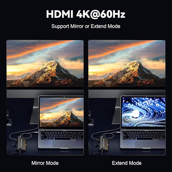 10-in-1 USB C Hub, 10Gbps USB 3.2 Gen 2 & 4K 60Hz HDMI Multiport Adapter | Docking Station with Detachable Cable, 100W Power Delivery, SD/TF for MacBook Pro/Air M4 M3, Dell XPS (Midnight)