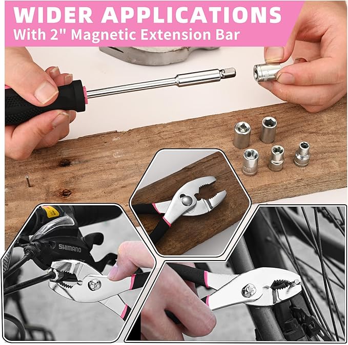 132 Piece Pink Household Tool Set General Household Hand Tool Kit with Plastic Toolbox Storage Case, All Purpose Small Tool Set Great for Home, Garage, Office and College Dormitory Use