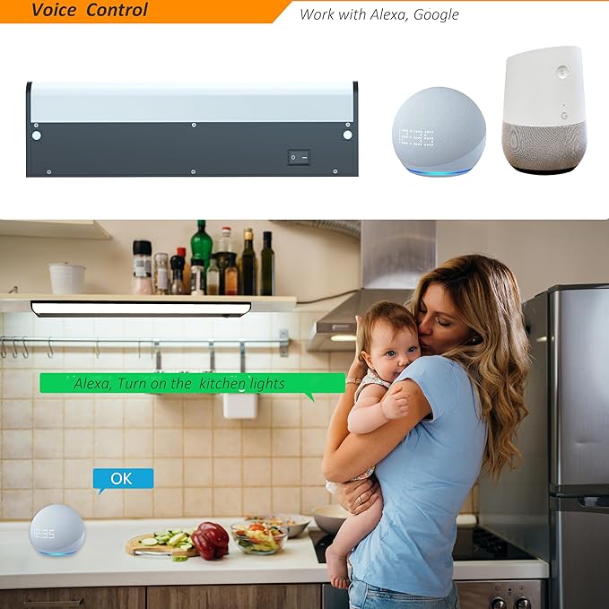 Smart Under Cabinet Lighting Hardwired Plug-in, Alexa & Google Compatible, Dimmable LED Under Cabinet Lights for Kitchen,18 Inch Under Counter Lights with App, Remote, 2700K-6500K Adjustable CCT
