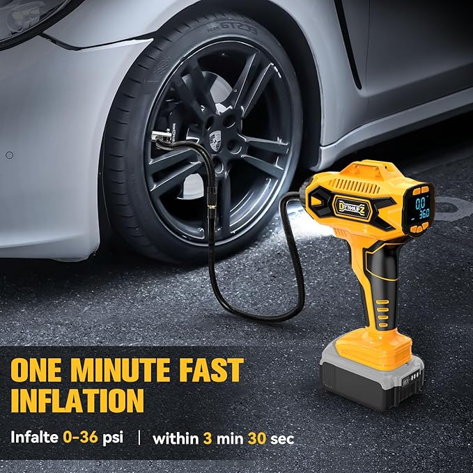 Cordless Tire Inflator Air Compressor Compatible with Dewalt 20V Max Battery, 160PSI Portable Air Pump with Digital Pressure Gauge, Fast Inflation for Cars, Motorcycles, Bikes(Bare Tool)