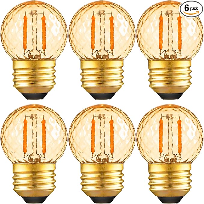 G40 LED Low Watt Light Bulbs Warm Glow E26 Amber 1W 10 Watt Light Bulb,Low Lumen Light Bulb Small Edison Short Decorative Dim Light Bulbs for Lamp,Bedroom,Warm White 2200K 100LM,Non Dimmable,PACK of 6