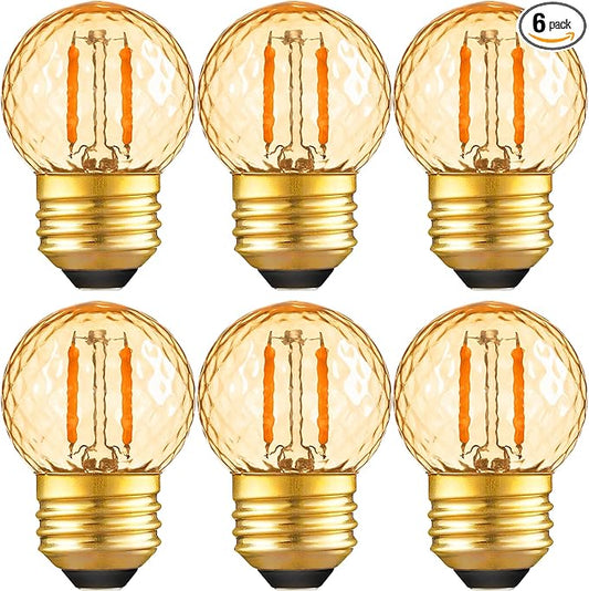 G40 LED Low Watt Light Bulbs Warm Glow E26 Amber 1W 10 Watt Light Bulb,Low Lumen Light Bulb Small Edison Short Decorative Dim Light Bulbs for Lamp,Bedroom,Warm White 2200K 100LM,Non Dimmable,PACK of 6