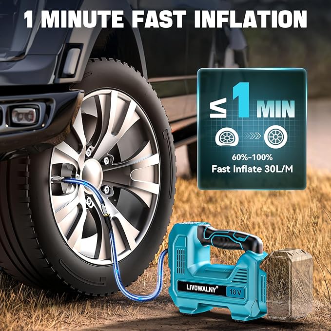 Cordless Tire Inflator Air Compressor Compatible With Makita 18V Battery, LIVOWALNY Portable Handheld Air Pump with Digital Pressure Gauge for Cars Motorcycles Bikes Sport Balls (No Battery)