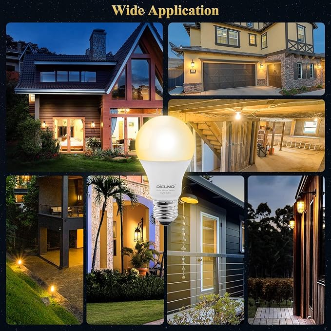 DiCUNO Radar Motion Sensor Light Bulbs Outdoor, 12W (100W Equivalent), Motion Sensor Bulb Auto On/Off, Warm White 3000K, 1100 LM, A19 E26 Indoor/Outdoor Lighting for Front Porch Garage, 2-Pack