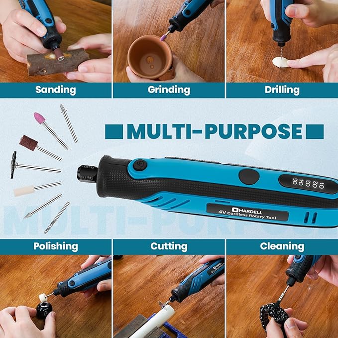 HARDELL Mini Cordless Rotary Tool, 4V Rotary Tool con 5 Speed Display with Type-C Charging, Power Rotary Tool with 69 Accessories for Sanding, Grinding, Engraving, Polishing, Drilling, Cutting, DIY