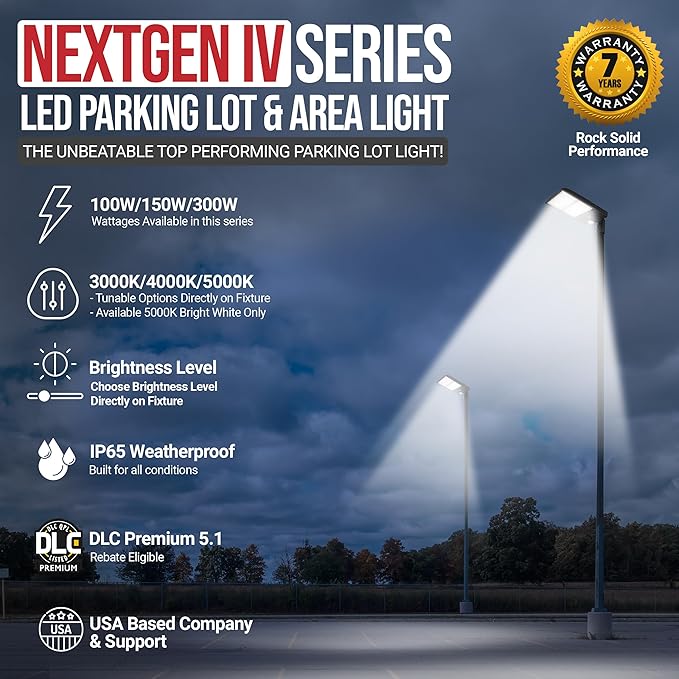 RuggedGrade 300W - NextGen IV Series LED Shoebox Light with Photocell - Color Selectable 30K/40K/50K - Slip Fit - White