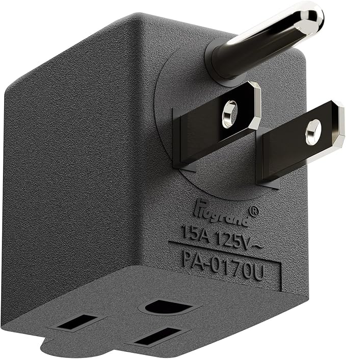 90 Degree Adapter Upward Angled, USA 3-Prong Male-Female Adapter, 90 Degree Angled USA Male Female Plug, 5-15P to 5-15R Direction Changer Space Save Plug Black PA-0170U