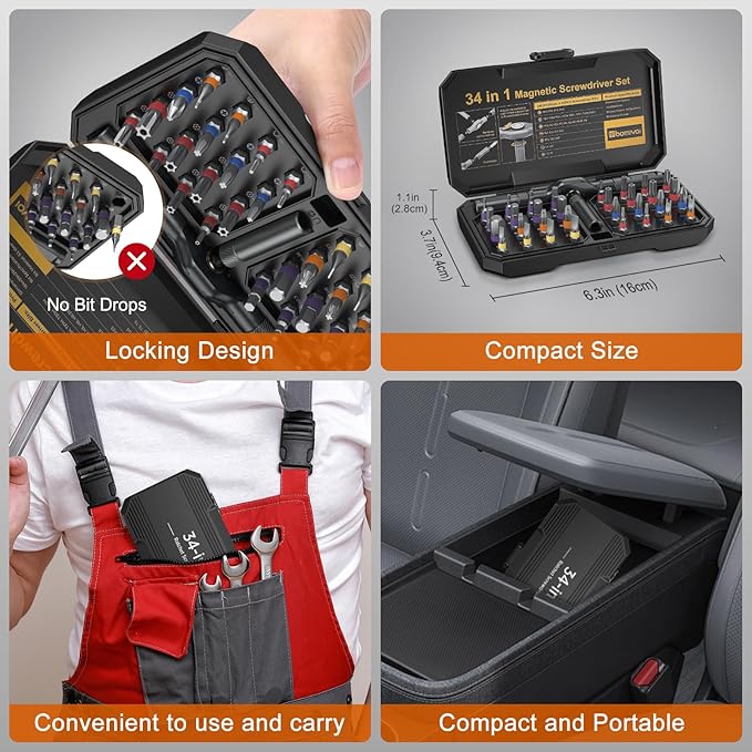 34 in 1 Magnetic Screwdriver Set, DIY Ratchet Screwdriver Set, Multi Bit Magnetic Drive Sets with Ratcheting Handle, Handy Repair Tool Kit for Electronics, Bike, Furniture, DIY, Computer