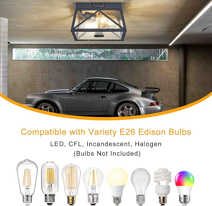 Adjustable Outdoor Motion Sensor Ceiling Light,10" Modern Industrial Design of Squares Flush Mount 2-Light with Clear Glass for Your Porch,Garage,Patio,Hallway,Entryway