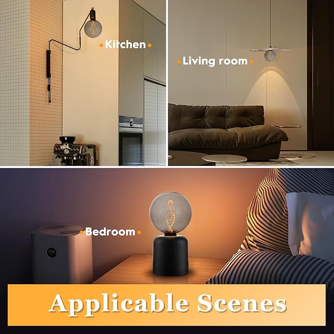 Unique Stained Glass Light Bulbs, Low Lumen Eye-Caring Soft Dim Lighting for Mood (Not Daylight White) 55LM, Oversized Globe Decorative Dimmable LED Bulb 3.5W, E26 Medium Base, Smoke RN G125