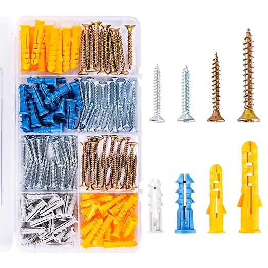 KURUI Wall Anchors Kit for Hanging Wall Art Decor, 160Pcs Drywall Anchors Assortment Kit for Frame Shelf Decorations, Plant Hooks, 135 Screws and 135 Plugs, Picture Hangers for Drywall Concrete Brick