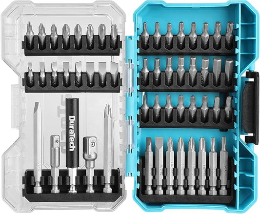 DURATECH 53-Piece Screwdriving Bit Set with Tough Case, S2 Steel Screwdriving Set with 3" Magnetic Drive Guide, 1", 2" & 3" Long Screwdriver Bit Assorted Set for Drill Drivers