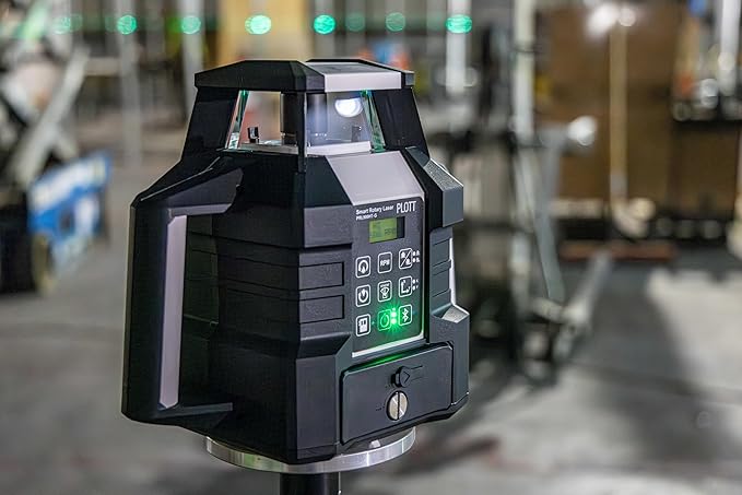 Plott PRL900HT-GK Dual Slope Rotary Laser Level, 2000ft Range, Green Beam, Bluetooth App Control, Self-Leveling 6°, 20hr Battery Life