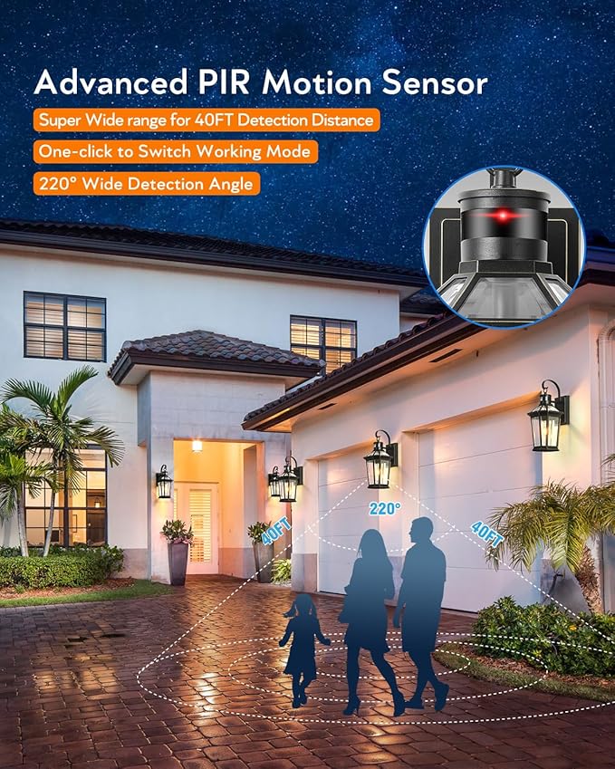 VIANIS Motion Sensor Outdoor Wall Lantern, Dusk to Dawn Outdoor Porch Light, 100% Anti-Rust Aluminum Waterproof Exterior Light Fixture, Modern Outside Wall Sconce Coach Lantern for Garage House