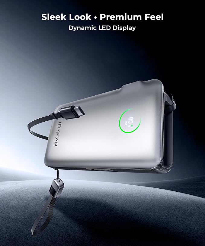 Portable Charger Power Bank - Battery Pack 35W AC Plug GaN 10000mAh Built in Cable USB C Phone Fast Charging Powerbank Compatible with iPhone 16 15 14 13 12 11 X iPad MacBook Samsung (White)